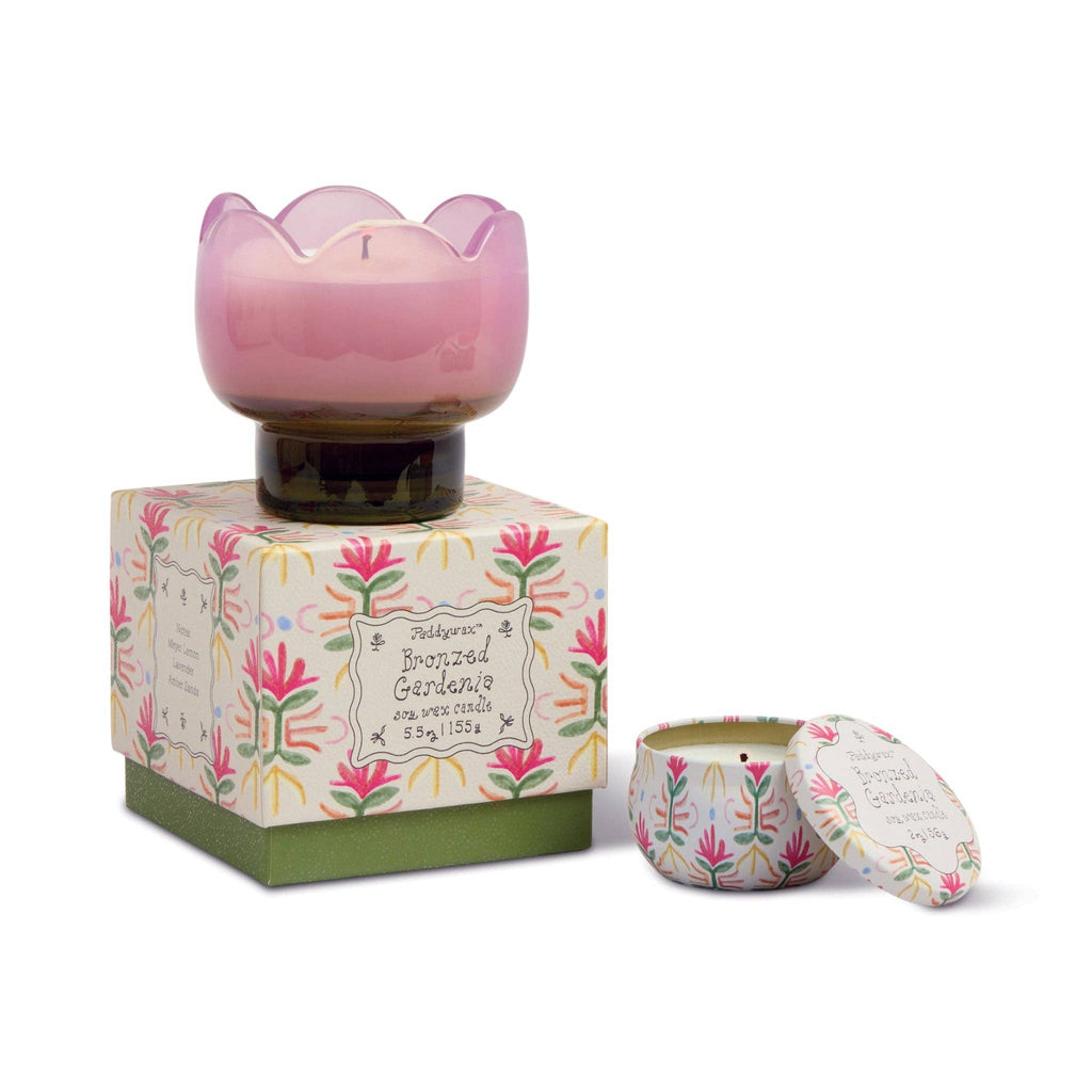 Tulip 5.5oz/155g Purple and Green Glass Candle - Bronzed Gardenia