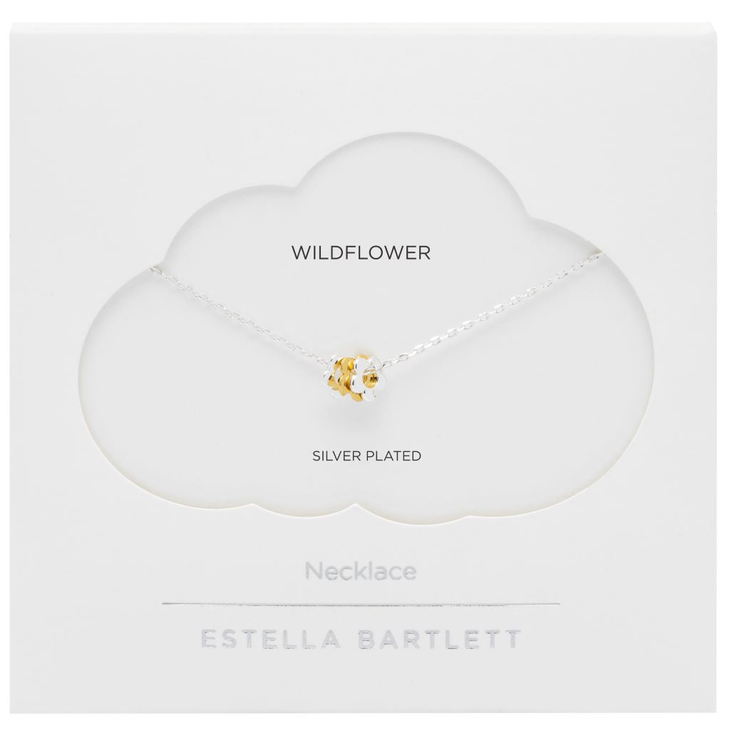 Silver chain with three gold and silver flowers