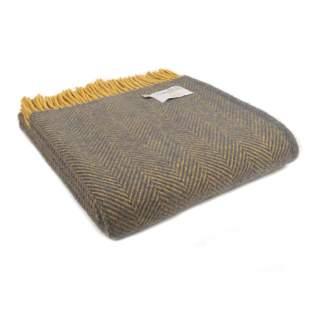 Tweedmill mustard and navy wool throw herringbone