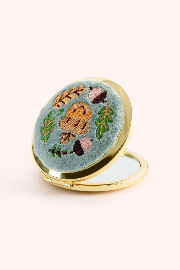 Powder Happy Acorn Embroidered Compact Mirror