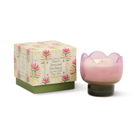 Tulip 5.5oz/155g Purple and Green Glass Candle - Bronzed Gardenia