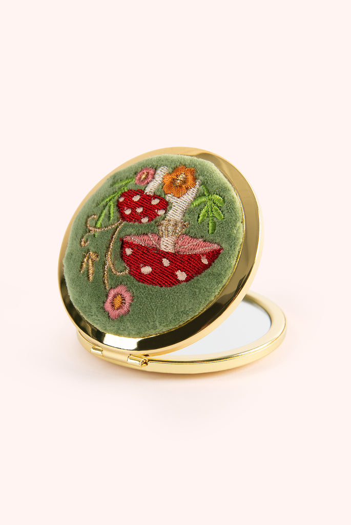 Powder Toadstools Embroidered Compact Mirror