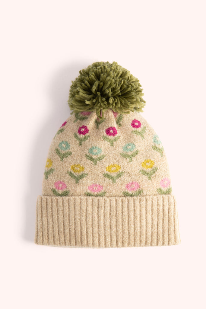 Powder Sage Willow Ditsy Flower Pom Pom Hat