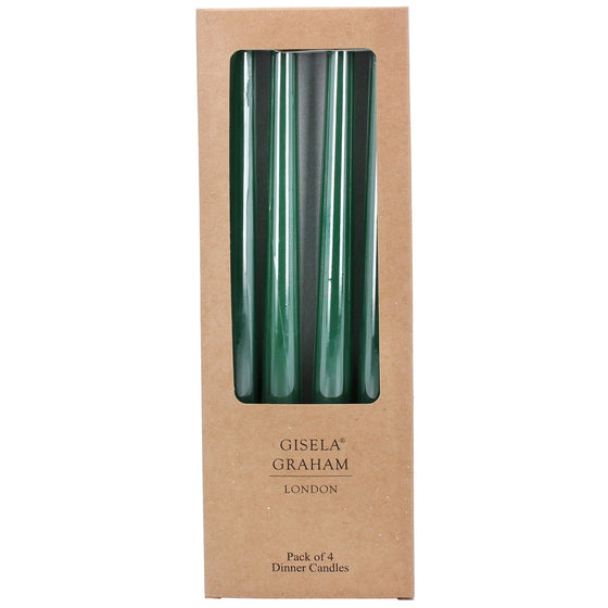 Pack of four green taper dinner candles

Dimensions: 25x9x2

Compostition: 90% paraffin and 10% paper

Weight: 213g