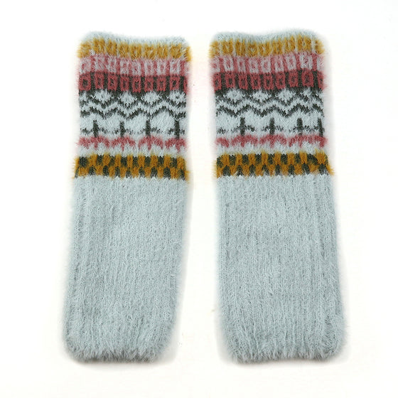 Pom Pale Blue and Mustard Multi Pattern Wrist Warmers