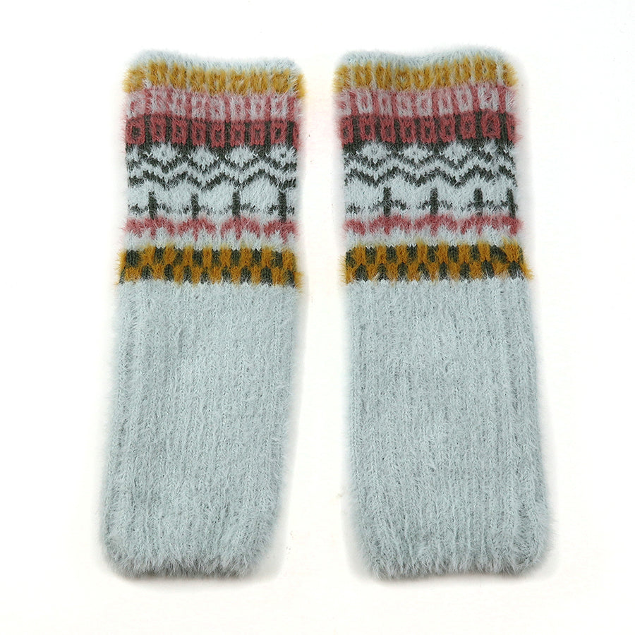 Pom Pale Blue and Mustard Multi Pattern Wrist Warmers