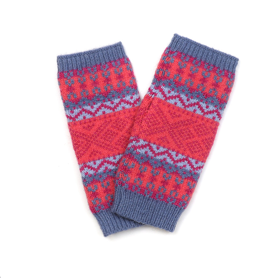 Pom Red and Pink Fairisle Wrist Warmers