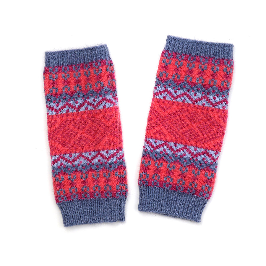Pom Red and Pink Fairisle Wrist Warmers