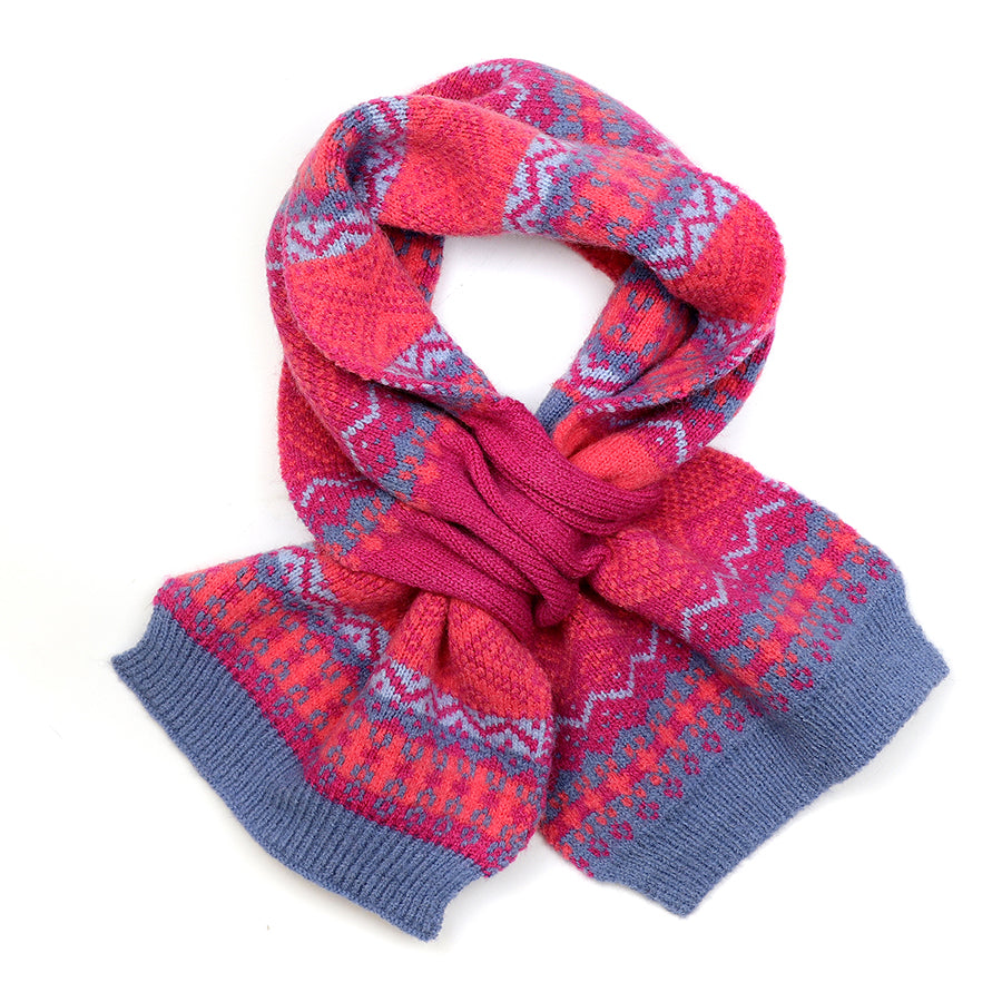 Pom Red and Pink Fairisle Pull Through Scarf