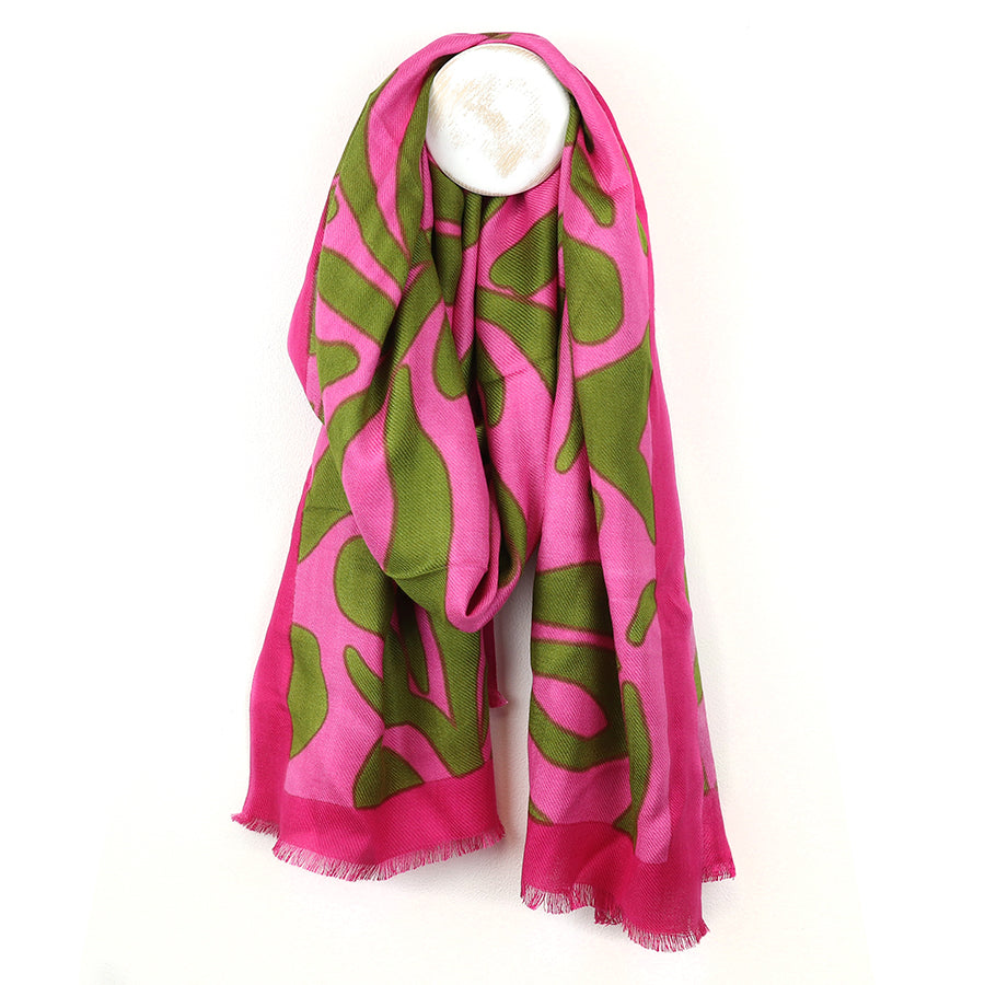 Pom Bright Pink and Green Abstract Scarf
