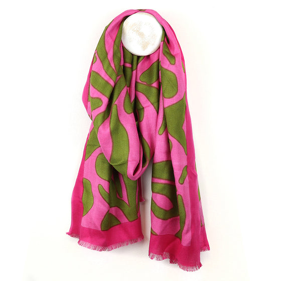 Pom Bright Pink and Green Abstract Scarf