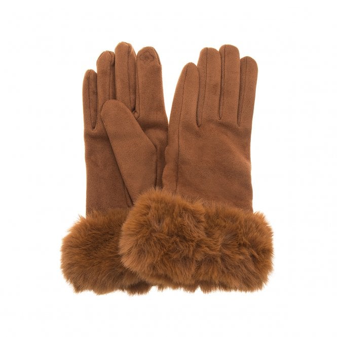 A beautiful pair of nutmeg  suede effect gloves with a nutmeg faux fur cuff.

Touch screen fingertip

20% Polyester, 80% Cotton 