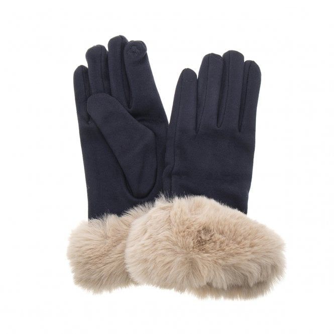 Navy Gloves with Stone Faux Fur Cuff
