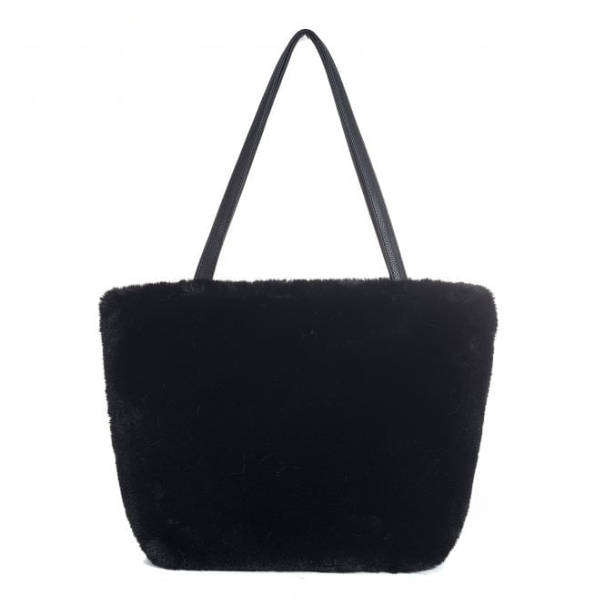 A beautiful black faux fur large bag with shoulder handles. An inner pocket and a popper fastening for extra security.

H30cm x W46cm x D17cm

100% Polyester