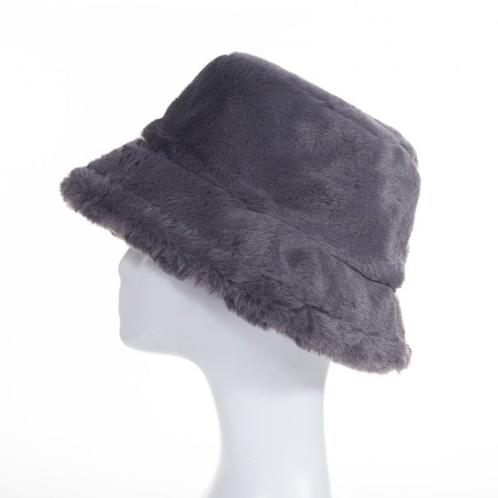 A beautiful slate grey faux fur hat with wide brim. Gorgeous for those chilly winter days.

100% Polyester
