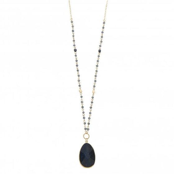 A beautiful long gold effect necklace with tiny blue stones finished with a lithe blue stone.

32 inch

Supplied with a pouch 


