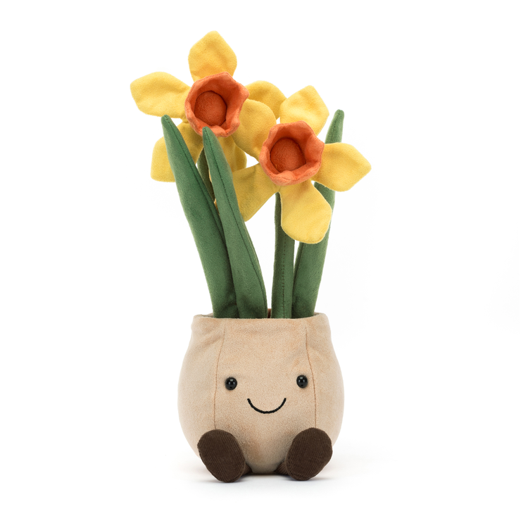 Jellycat daffodils in a beige pot