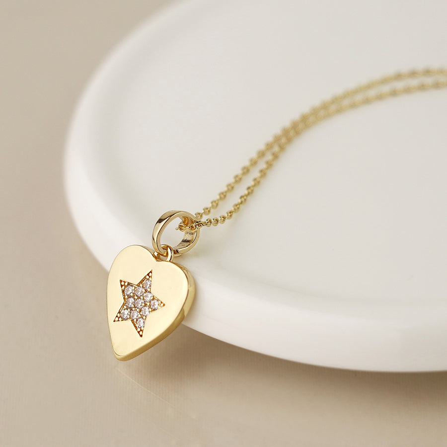 POM Golden Heart Necklace with Pave Crystal Star