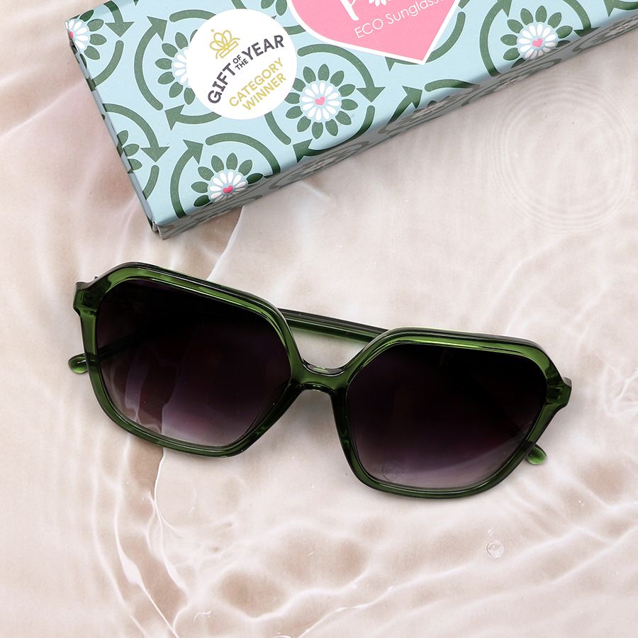 Recycled emerald green hexagon sunglasses