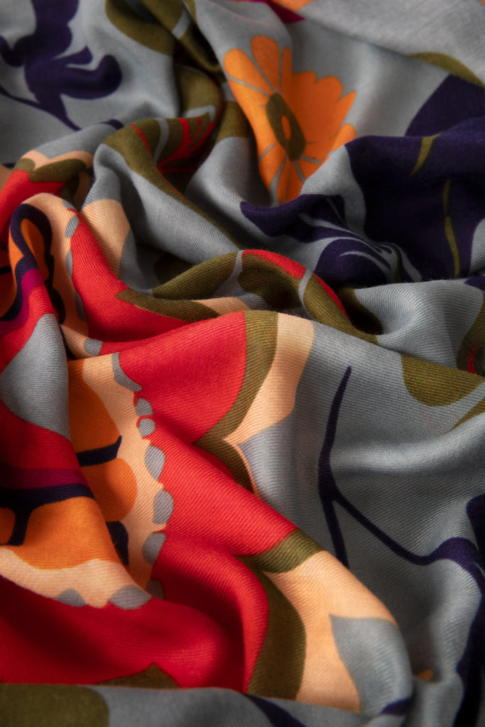 Powder Folk Floral Winter Ice Print Scarf