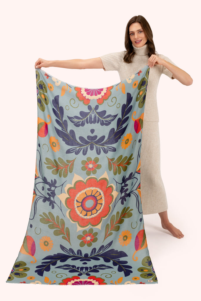 Powder Folk Floral Winter Ice Print Scarf