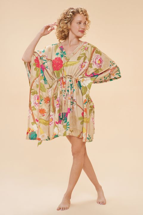 Powder Beach Cover Up - Tropical Fauna & Floral Coconut