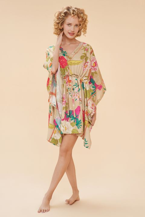 Powder one size tropical floral beach cover up can also be used as a dress.