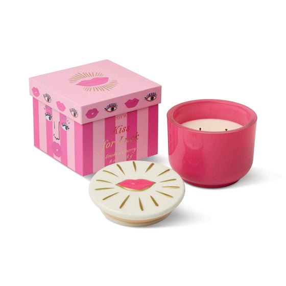 Charmed 8oz/226g Pink Glass Candle with Lips Lid - Smoked Cherry