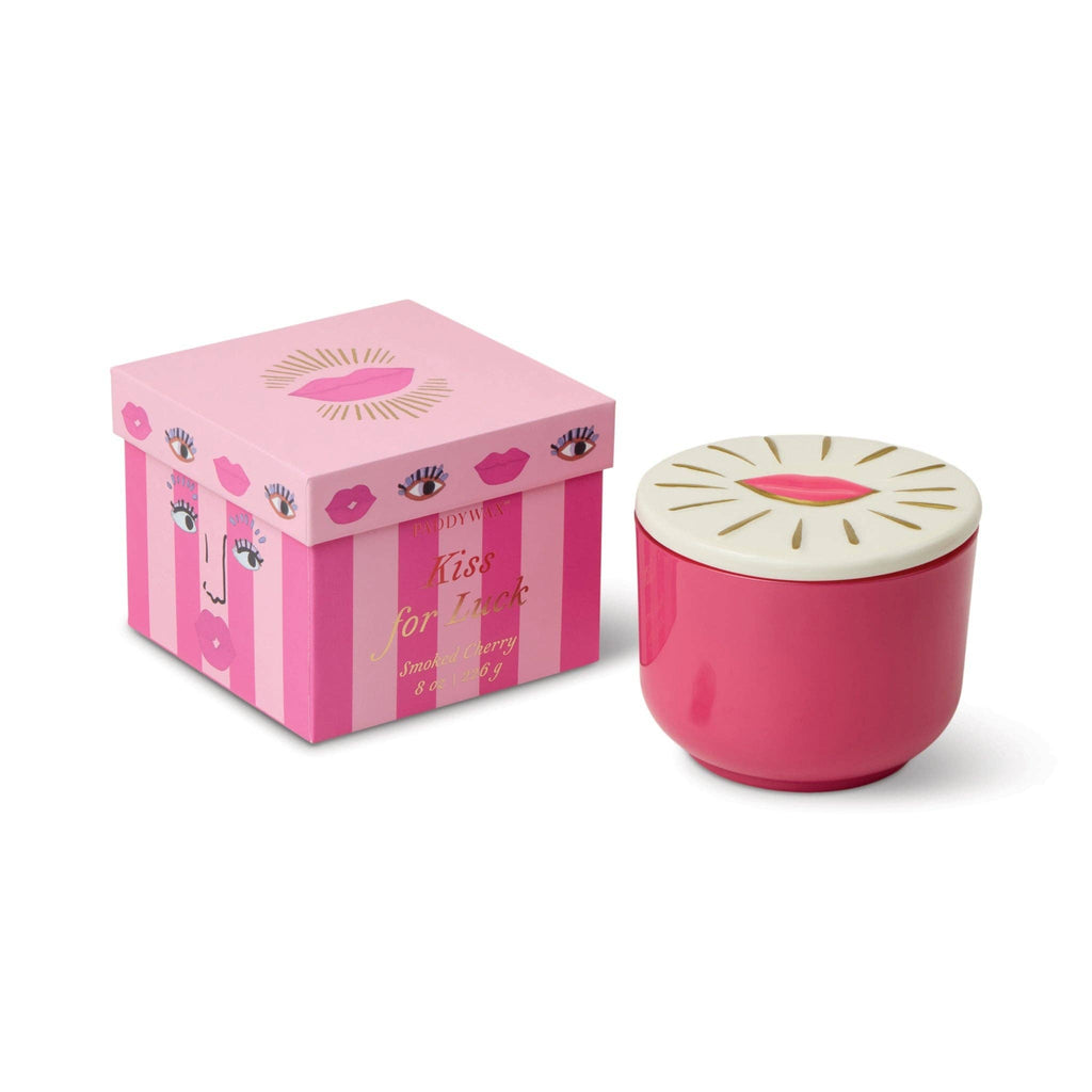 Charmed 8oz/226g Pink Glass Candle with Lips Lid - Smoked Cherry