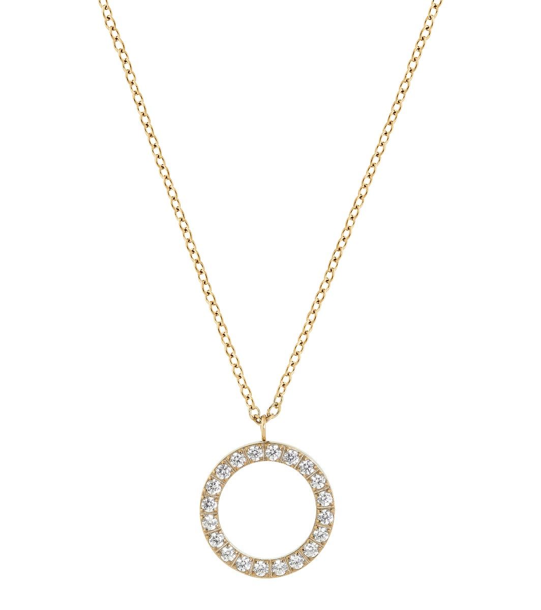 Gold chain with a round pendant covered with 20 sparkly cubic zirconia stones