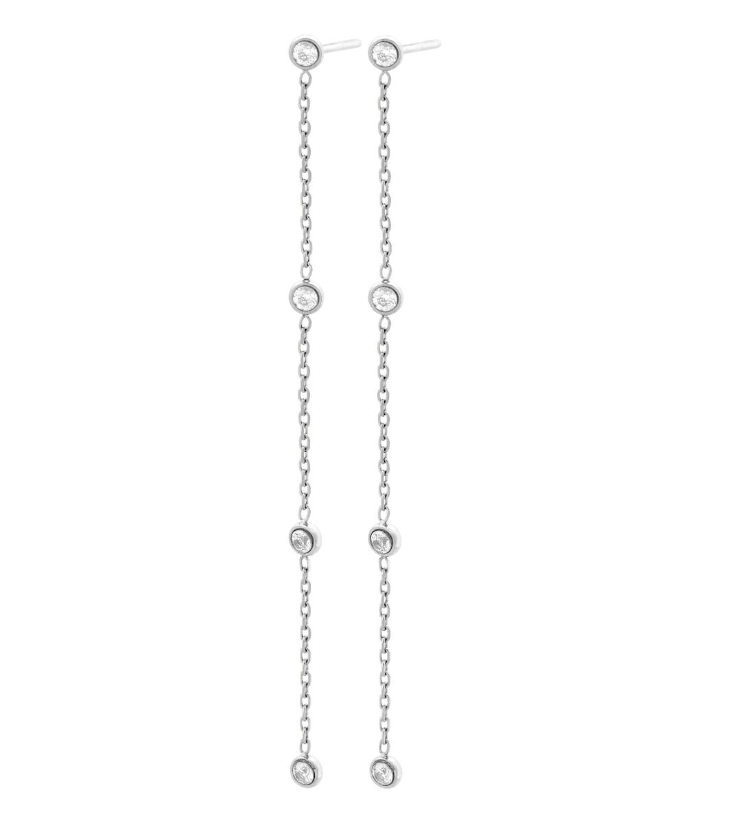 long steel chain with four petite round cubic zirconia stones