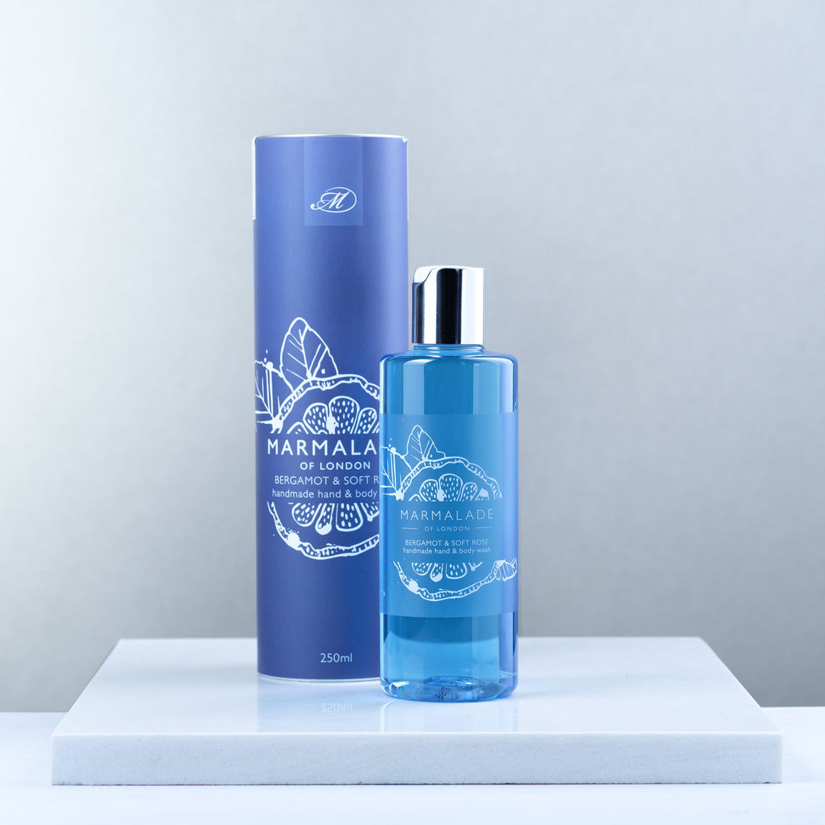 Marmalade of London Bergamot & Soft Rose Hand & Body Wash with blue packaging