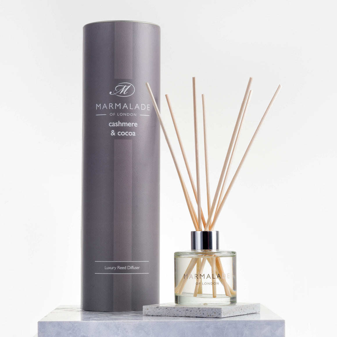 Marmalade of London Cashmere & Cocoa Diffuser with grey packaging