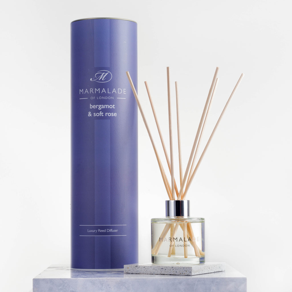 Marmalade of London Bergamot & Soft Rose Reed Diffuser with blue packaging