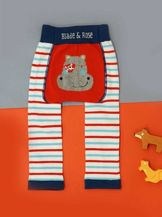 Blade and Rose Harry the Hippo Leggings with red, white and blue stripes down the legs and harry the hippo on the bum