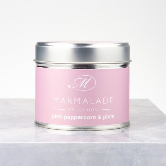 Marmalade of London Pink Pepper & Plum Medium Tin with pink packaging