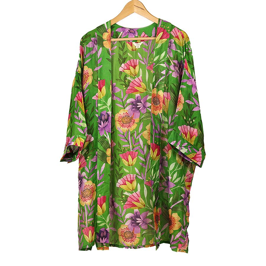 floral print emerald green and violet modal kimono