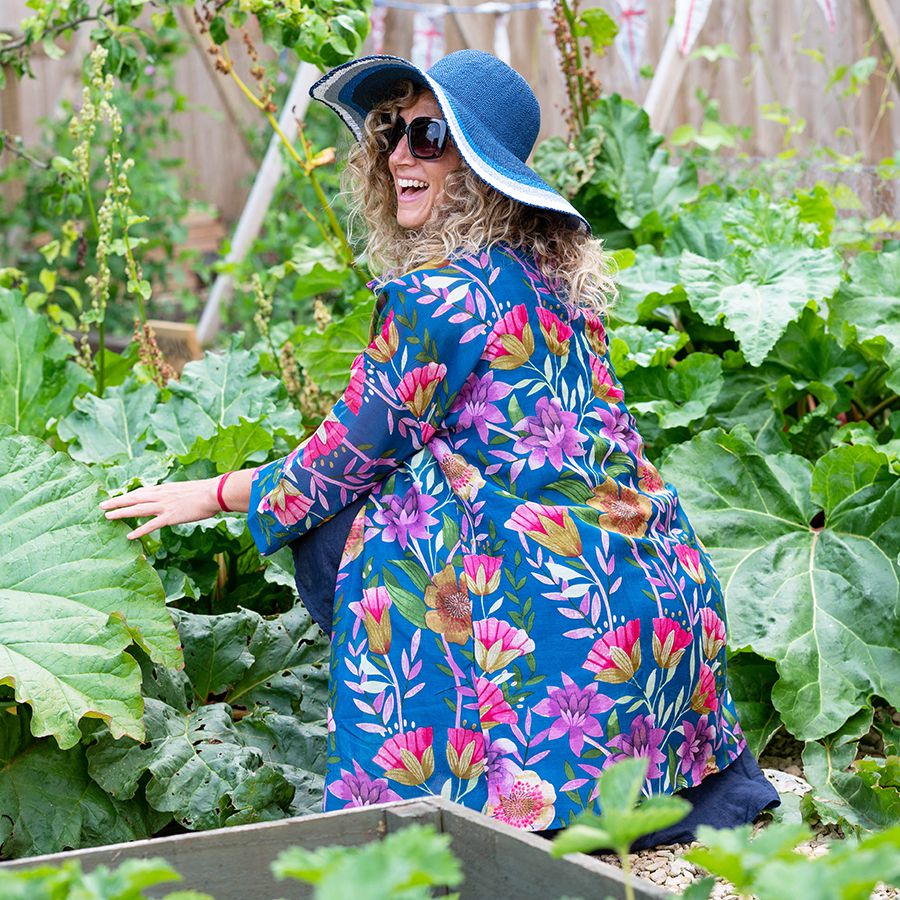 pink, lime and violet botanical print kimono from 100% modal