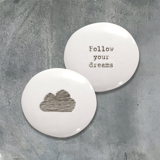 East of India follow your dreams with cloud on reverse in black pebble