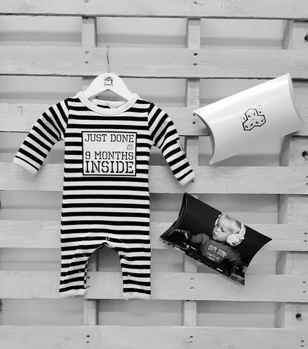 Lazybaby Just Done Nine Months Inside Organic Black and White Baby Grow