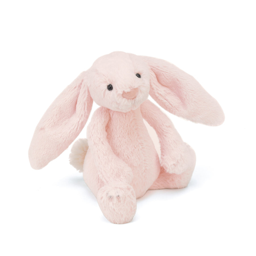 Bashful Pink Bunny Rattle has soft pink fur, big flopsy ears and a squeezable bobtail - but that’s not all. When you turn him upside down, he rattles! No batteries needed for this bedtime buddy.

Also available in blue as well as various teds, grabber and soother.

Suitable from birth.

Tested to and passes the European Safety Standard for toys: EN71 parts 1, 2 & 3, for all ages.

Made from 100% polyester.

40 degree Celsius wash only; do not tumble dry, dry clean or iron.

Check all labels upon arrival of 