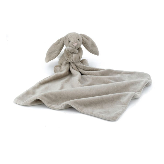 Jellycat beige bunny soother is suitable from birth 

Also available in pink, cream and blue.

